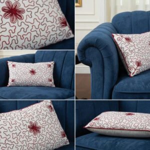 Handmade Aari Embroidered Teal Maroon Floral Pillow Cover
