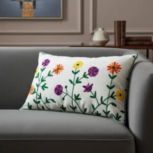 Handmade Aari Embroidered Teal Maroon Floral Pillow Cover