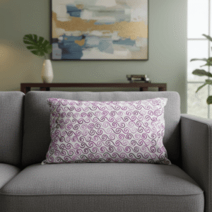 Handmade Aari Embroidered Cushion Cover - Purple Pink Spiral