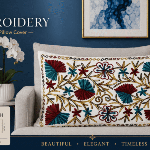Handmade Aari Embroidered Teal Floral Cushion Cover
