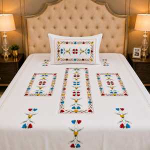 White Cotton Aari Embroidered Single Bedsheet with 1 Pillow Cover | 60x90 Inch | Premium Floral Cotton Bed Sheet
