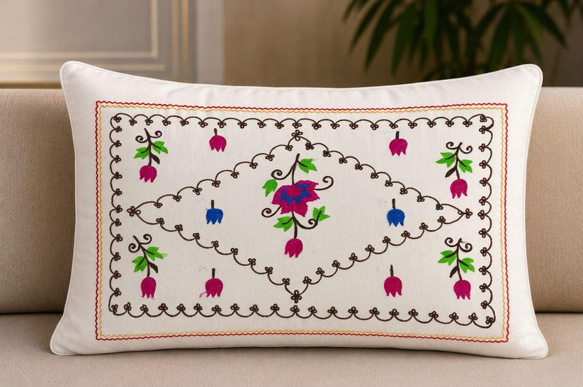 Aari Embroidery White Cotton Single Bedsheet with 1 Pillow Cover | 60 x 90 Inch | Premium Handmade Floral Design - Image 2