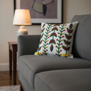 Hand Embroidered Floral Cushion Cover _ Premium Cotton Decorative Throw Pillow Cover for Sofa, Couch & Living Room _ Boho Home Décor