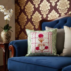 Hand Embroidered Floral Cotton Cushion Cover _ Decorative Throw Pillow Cover for Sofa, Couch & Living Room _ Modern Boho Home Décor