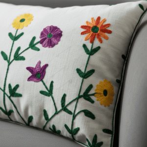 Handmade Aari Embroidered Teal Maroon Floral Pillow Cover