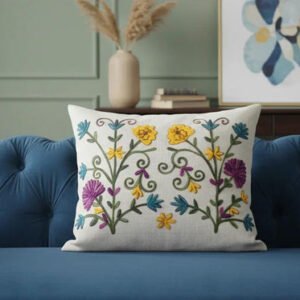 Hand Embroidered Floral Cushion Cover _ Colorful Cotton Decorative Pillow Cover _ Boho Home Decor