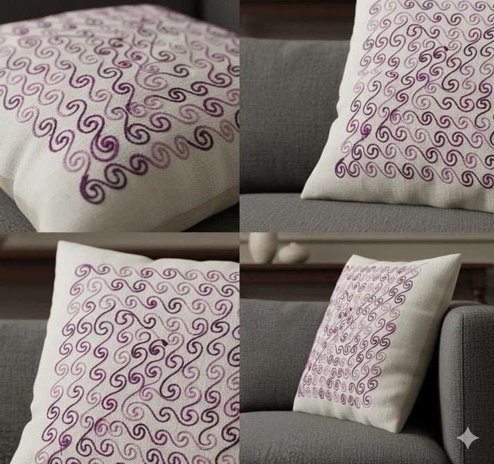 Elegant Purple Embroidered Cushion Cover _ Decorative Cotton Throw Pillow Cover for Sofa & Living Room - Image 2