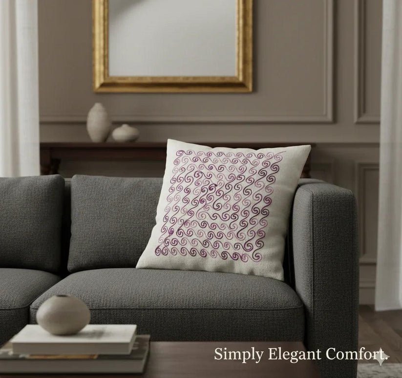Elegant Purple Embroidered Cushion Cover _ Decorative Cotton Throw Pillow Cover for Sofa & Living Room