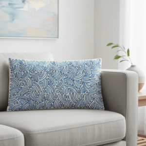 Handmade Aari Embroidered Blue Wave Cushion Cover