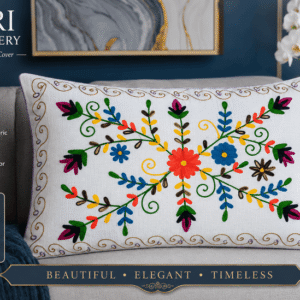 Handmade Aari Embroidered Floral Cushion Cover